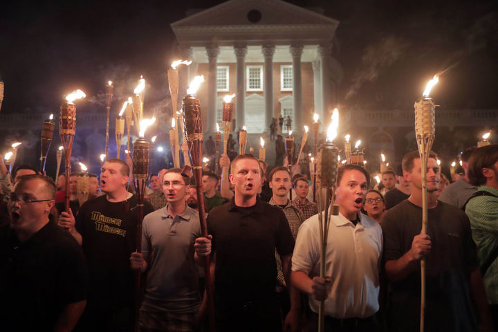 Racists gather in front of the Rotunda located at University of Virginia