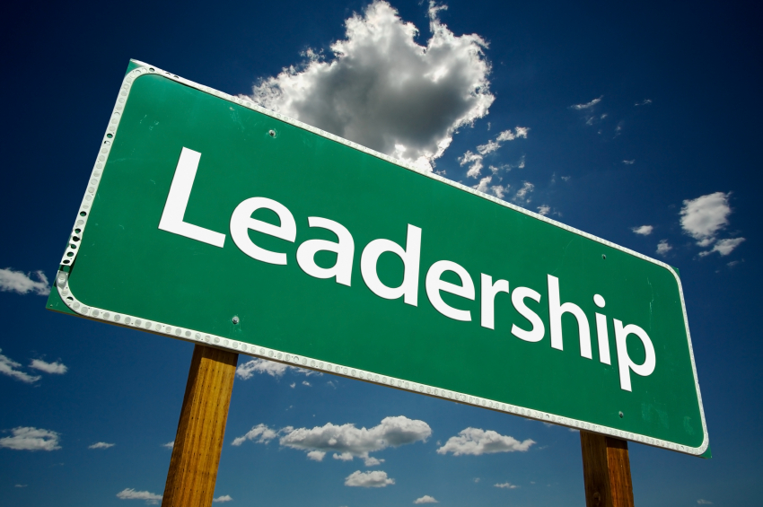 Leadership Road Sign with dramatic clouds and sky.