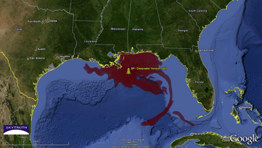 This map shows the size of the BP oil spill problem.