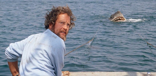 The marine biologist played by Richard Dreyfuss gets a glimpse of the shark in Jaws.